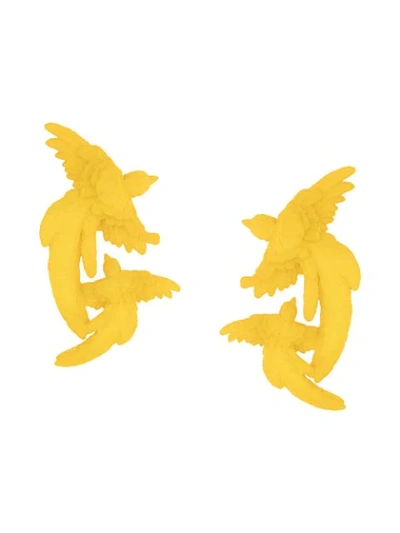 Olgafacesrok Double Bird Earrings In Yellow