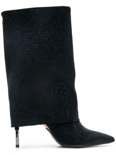 Balmain Babette 100 Dark Blue Glitter Velvet Boots