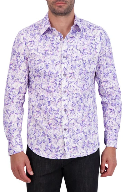 Robert Graham Abstract Floral Print Cotton Button-up Shirt In Purple