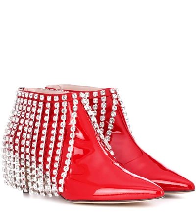 Christopher Kane Crystal Patent Leather Ankle Boots In Red