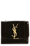 Saint Laurent Vicky Quilt Patent French Flap Organizer Wallet In Noir/ Noir