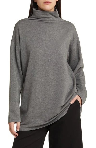Eileen Fisher Funnel Neck Long Sleeve Tunic Top In Ash