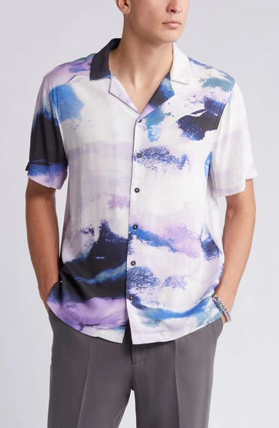 Open Edit Cloud Storm Relaxed Fit Camp Shirt In Purple Cloud Storm