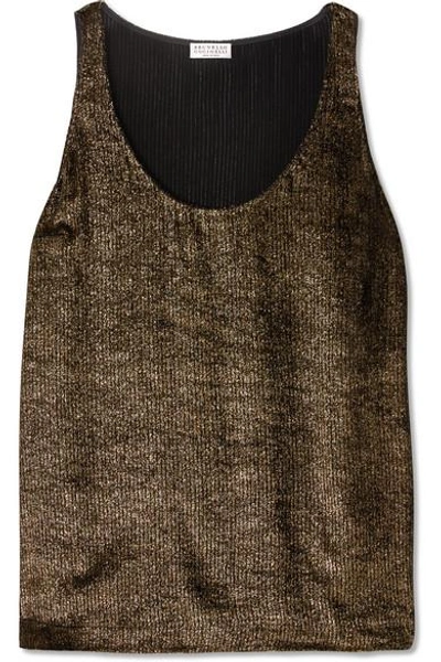 Brunello Cucinelli Metallic Ribbed Jersey Top In Gold