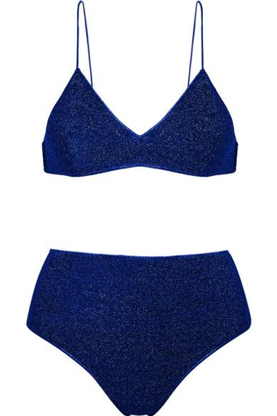 Oseree Lumière Stretch-lurex Bikini In Royal Blue