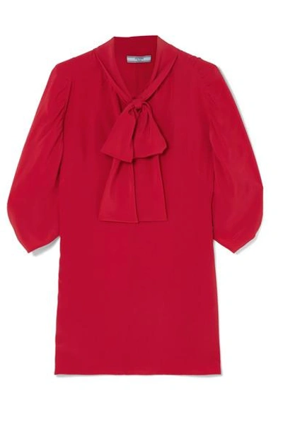 Prada Pussy-bow Silk Crepe De Chine Blouse In Red
