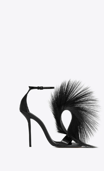 Saint Laurent Pierre Antelope-fur Leather T-strap Sandals In Black