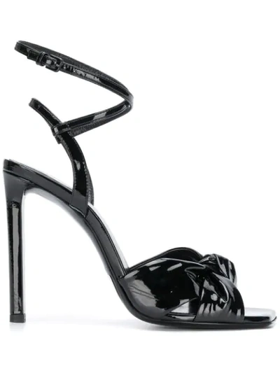 Saint Laurent Amy Patent Leather Bow Ankle-strap Sandals In Black