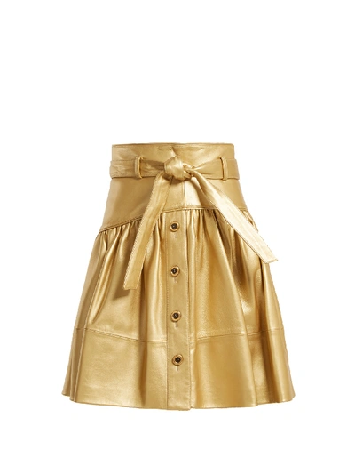 Miu Miu High-rise Leather Mini Skirt In Gold