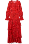 Preen Line Amina Tiered Floral-print Crepe De Chine Maxi Dress In Red
