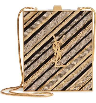 Saint Laurent Tuxedo Monogram Ysl Chain-detail Box Minaudiere Clutch Bag In Multi