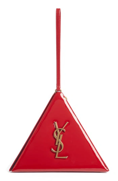 Saint Laurent Monogram Ysl Patent Pyramid Clutch Bag In Rouge