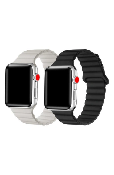The Posh Tech Pack Of 2 Magnetic Silicone Watch Bands In Black/ Blush Pink