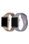 The Posh Tech 2-pack Silicone & Stainless Steel Apple Watch® Watchbands In New Gold/ Lilac