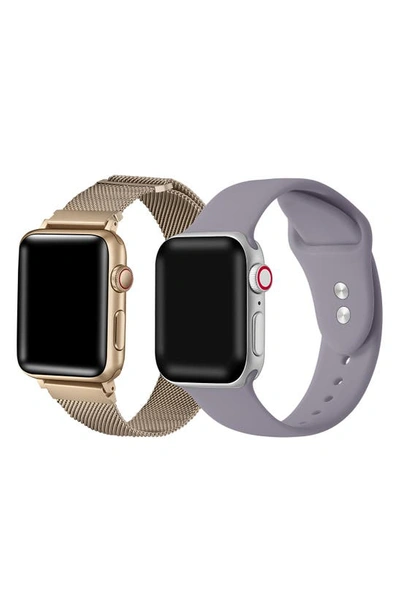 The Posh Tech 2-pack Silicone & Stainless Steel Apple Watch® Watchbands In New Gold/ Lilac
