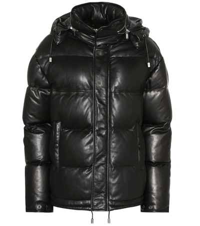 Saint Laurent Leather Down Puffer Jacket In Black