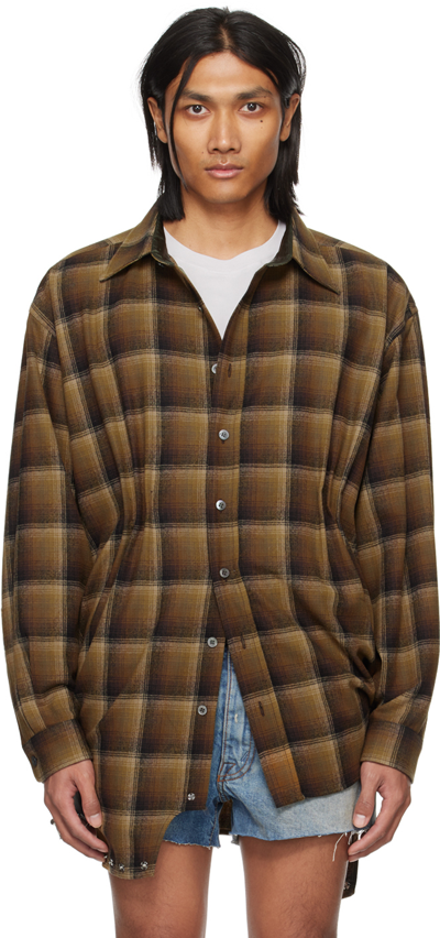 Maison Margiela X Pendleton Asymmetric Plaid Wool Shirt In 001f Khaki