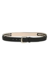 Vince Camuto Burnished Lace Faux Leather Belt In Black