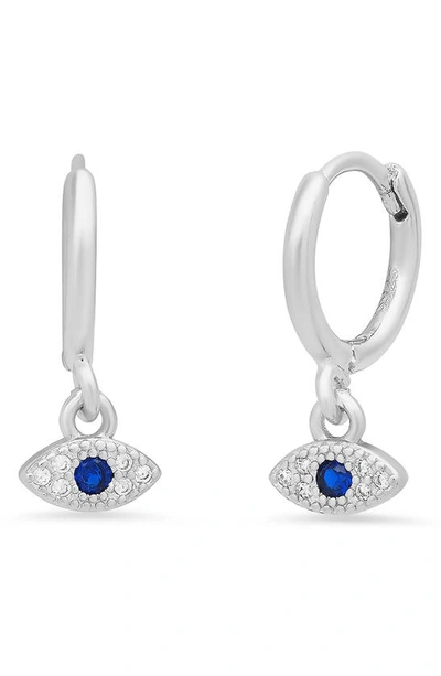 Hmy Jewelry 18k White Gold Plated Evil Eye Drop Huggie Hoop Earrings In Metallic
