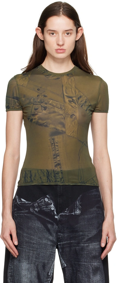 Blumarine Green Printed T-shirt In T5699 Militare/nero