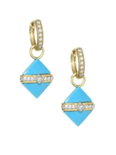 Jude Frances 18k Yellow Gold & Diamond Wrap Square Turquoise Stone Earring Charms In Blue