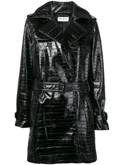 Saint Laurent Eel Leather Trench Coat In Black