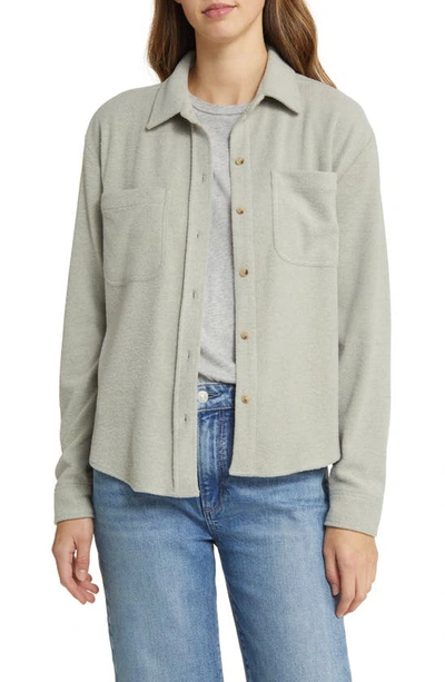 Beachlunchlounge Tobey Brushed Knit Shirt Jacket In Sage Heather