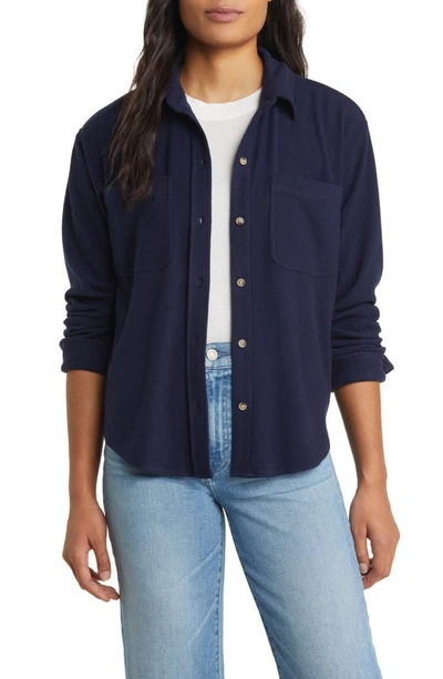 Beachlunchlounge Tobey Brushed Knit Shirt Jacket In Dark Navy Heather