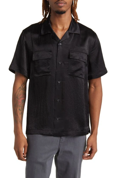 Saturdays Surf Nyc Canty Crinkle Satin Camp Shirt In Black