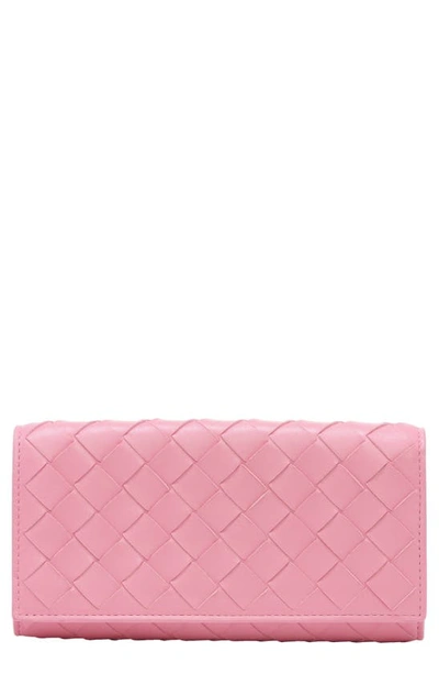 Bottega Veneta Large Intrecciato Flap Wallet In Pink & Purple