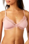 Free People Intimately Fp Happier Than Ever Lace Trim Wireless Bra In Pink Tofu