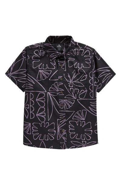 Rip Curl Kids' Tropical Floral Short Sleeve Cotton Button-up Shirt In Lilac