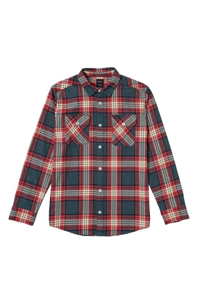 Rvca Kids' That'll Work Plaid Flannel Button-up Shirt In Duck Blue