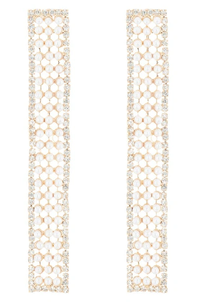 Tasha Crystal & Imitation Pearl Linear Drop Earrings In Gold