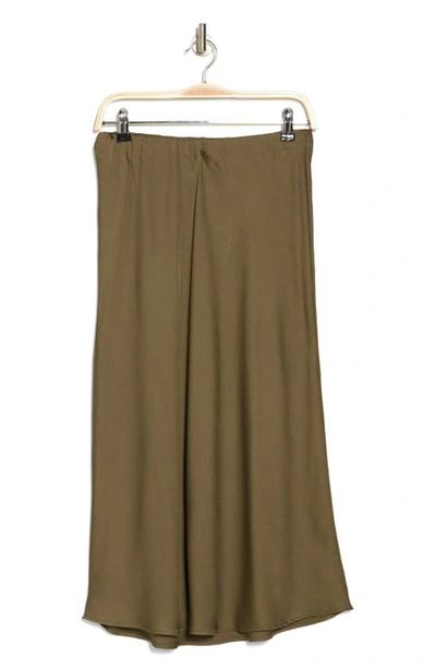 Adrianna Papell Hammered Satin Bias Skirt In Olive Green