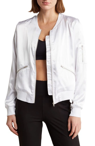 X By Gottex Satin Bomber Jacket In Black