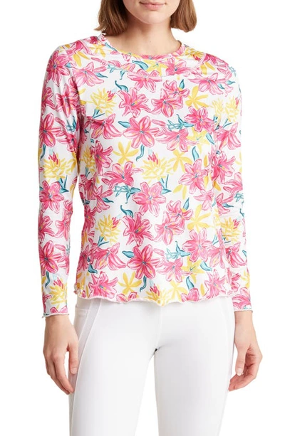 Gottex Lettuce Edge Long Sleeve Top In Lily White Pink
