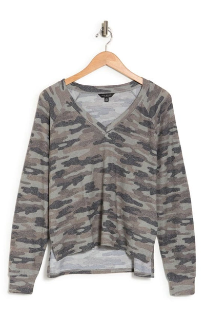 Lucky Brand Camo Print Long Sleeve High-low Top In Grey Multi