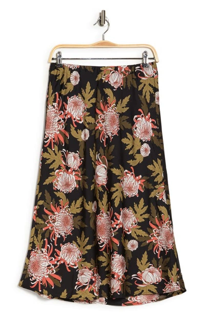 Adrianna Papell Textured Satin Bias Skirt In Olive Green Leafy Floral