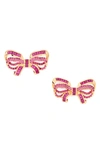 Judith Leiber Pavé Crystal Bow Stud Earrings In Red/ Gold