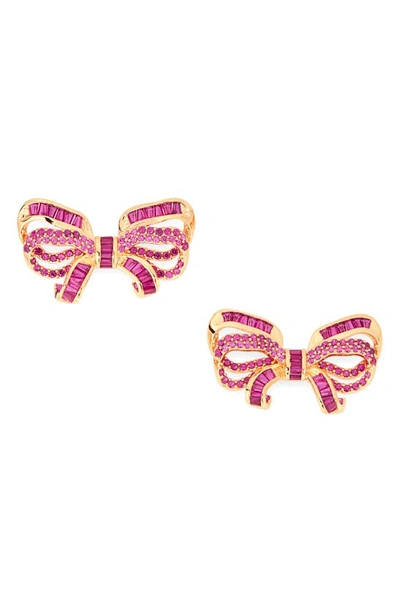 Judith Leiber Pavé Crystal Bow Stud Earrings In Red/ Gold