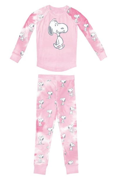 Munki Munki Kids' Peanuts® Snoopy Tie Dye Fitted Pyjamas In Pink