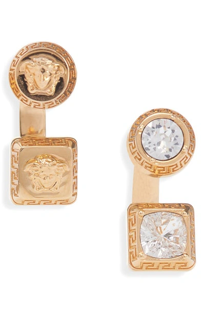 Versace Medusa Mismatched Front Back Earrings In  Gold/ Crystal