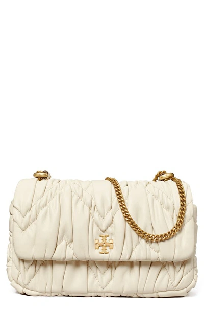 Tory Burch Mini Kira Diamond Ruched Convertible Leather Crossbody Bag In New Ivory