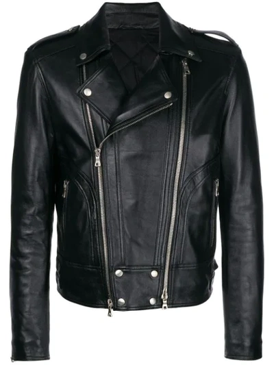 Balmain Leather Padded Biker Jacket In Black