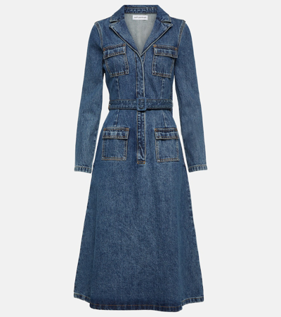 Self-portrait Belted Denim Midi Dress In Blue