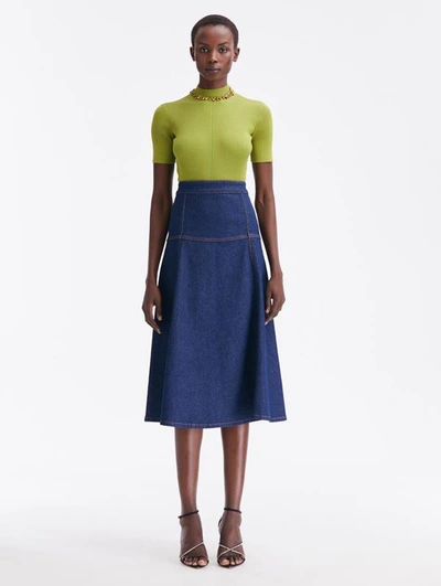 Oscar De La Renta Denim Midi Skirt In Blue