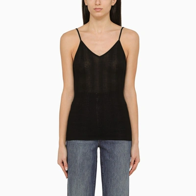 Khaite Black Cotton Ribbed Top