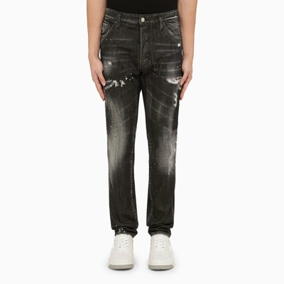 Dsquared2 Black Washed Denim Regular Jeans With Wear
