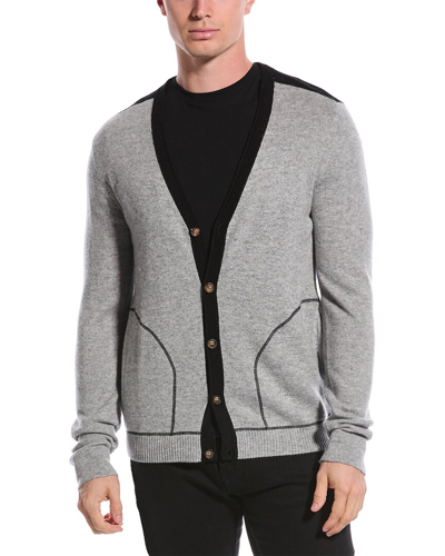 Qi Cashmere Colorblocked Cashmere Cardigan In Grey